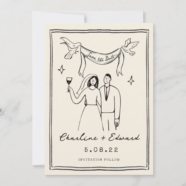 Reserve A Data Letras à Mão Funk Desenho Salve a data (Frente)