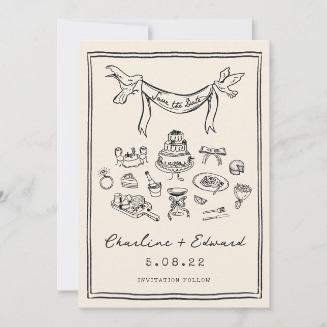 Reserve A Data Letreiro Divertido Desenhado à Mão Salve a data (Frente)