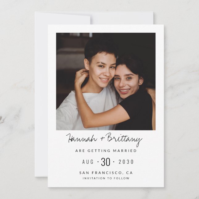 Reserve A Data LGBTQ Foto Moderna Salvar Data de Casamento (Frente)