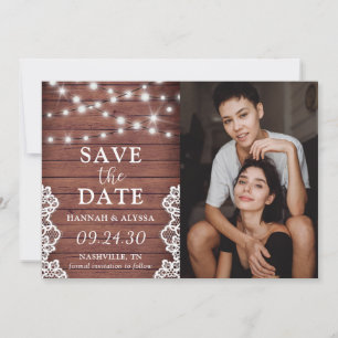 Reserve A Data LGBTQ Rustic Lights Flat Save The Date Card