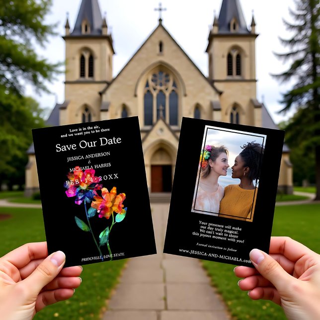 Reserve A Data 🌈 LGBTQ  With Photo Save the Date Petals & Pride  (LGBTQ With Photo Save the Date Petals & Pride)