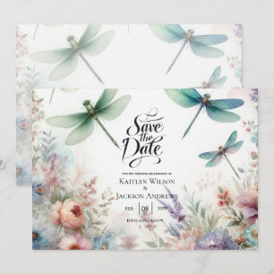 Reserve A Data Libélulas e Florais Pastel Salve a Data