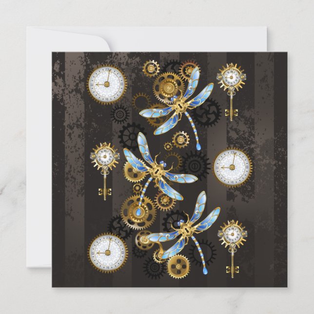 Reserve A Data Libélulas Steampunk em fundo listrado marrom (Frente)