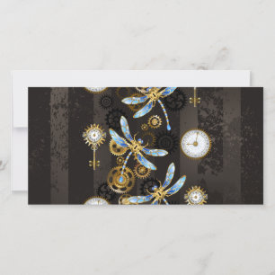 Reserve A Data Libélulas Steampunk em fundo listrado marrom