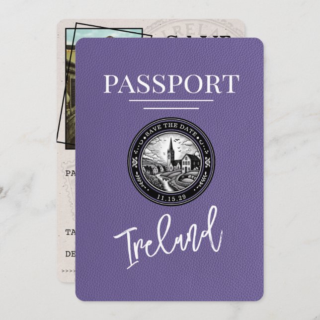 Reserve A Data Lilac Purple Ireland Passaporte Salvar Data (Frente/Verso)