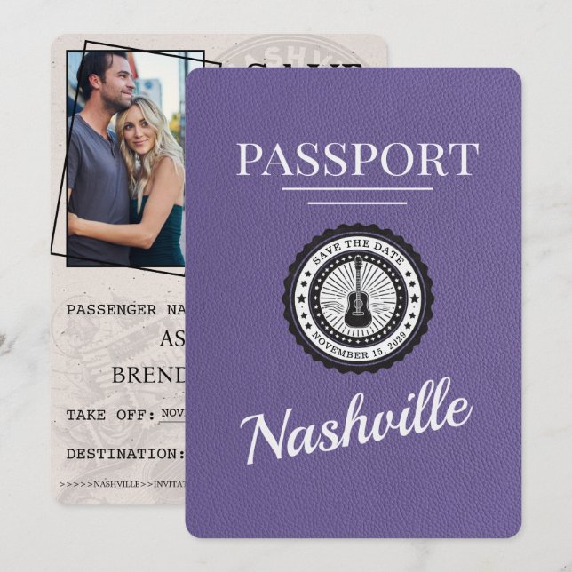 Reserve A Data Lilac Purple Nashville Passaporte Salvar A Data (Frente/Verso)