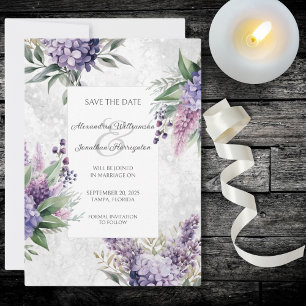 Reserve A Data Lilacs e Heather em Branco Marmoreado Salvem a Dat