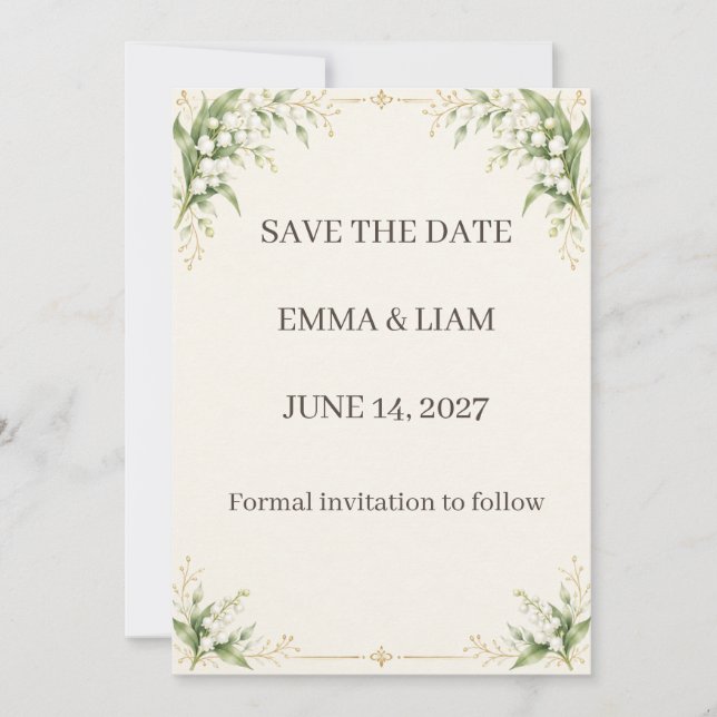 Reserve A Data Lily of the Valley Save the Date (Frente)