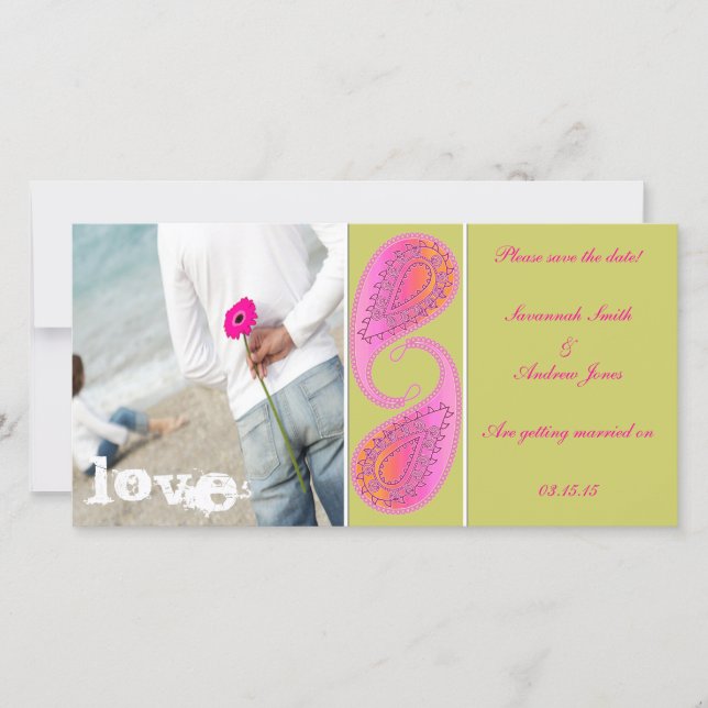 Reserve A Data Limão & Framboesa Paisley Salve a data da sua foto (Frente)