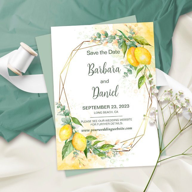 Reserve A Data Limões Eucalipto Flores Amarelas Salvem Data (Criador carregado)