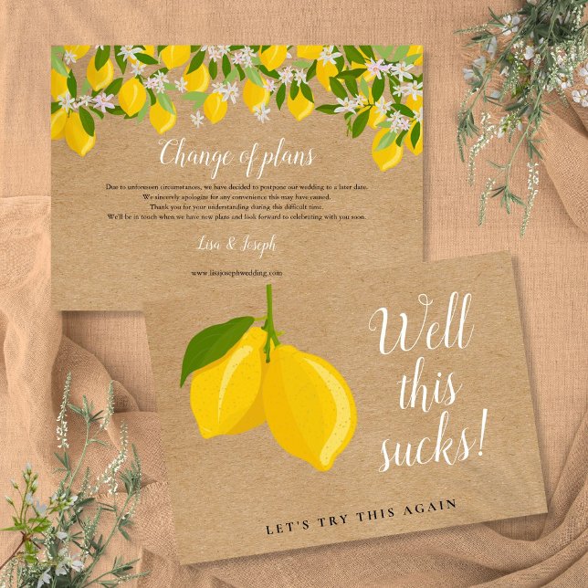 Reserve A Data Limões Russos Mudam A Data Do Evento Adiado (Rustic Lemons Change The Date Postponed Event Save The Date)