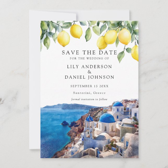 Reserve A Data Limões Santorini Grécia Casamento (Frente)