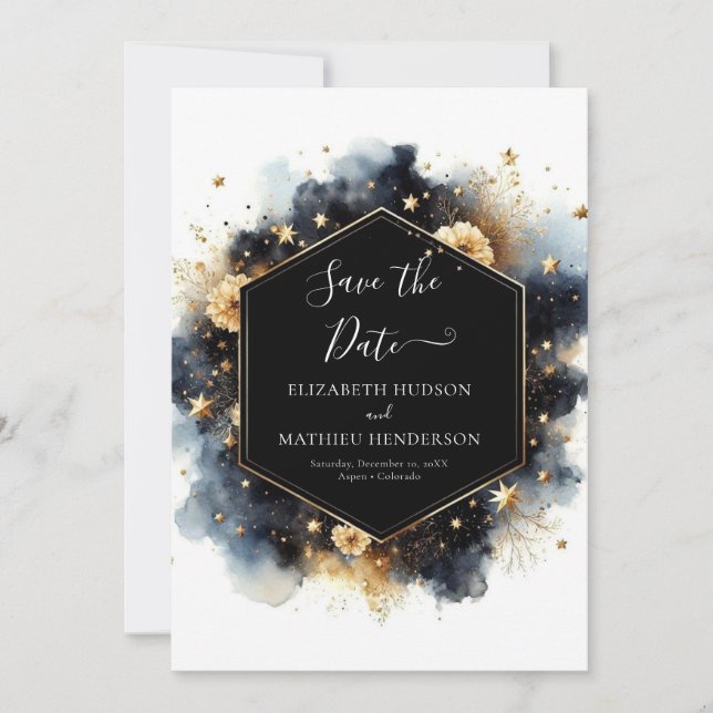 Reserve A Data Linda Casamento Celestial Watercolor (Frente)