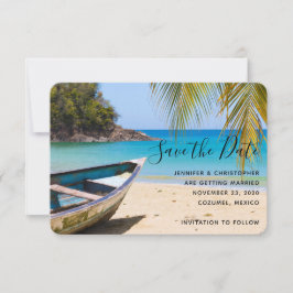 Reserve A Data Linda praia tropical com um barco a remo
