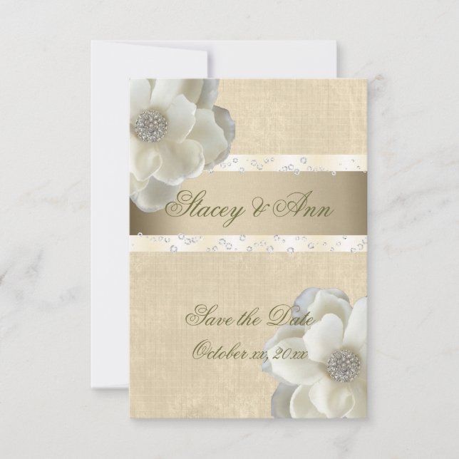 Reserve A Data Linda, Salve a Data Rosas Brancas e Bling. (Frente)