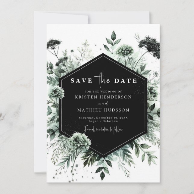 Reserve A Data Linda Tipografia Moderna Sage Casamento Verde (Frente)