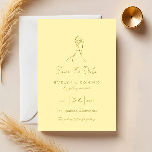 Reserve A Data Lindo Desenho à Mão Borboleta Amarelo Casamento