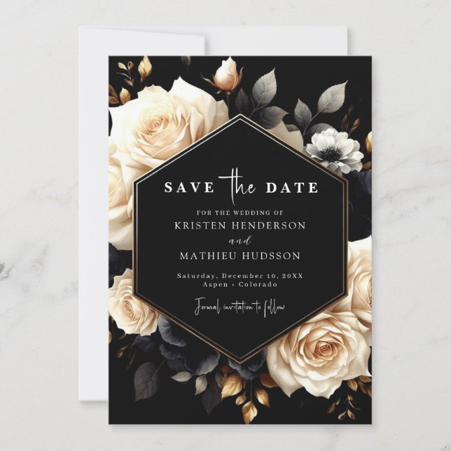 Reserve A Data Lindo Dourado Digital e Casamento Preto (Frente)