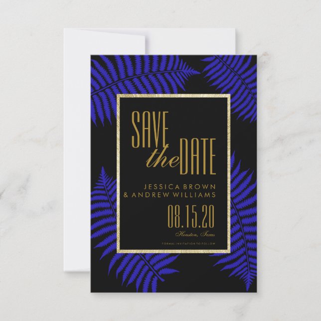 Reserve A Data Lindo Save The Date de Folha de Feto Azul (Frente)