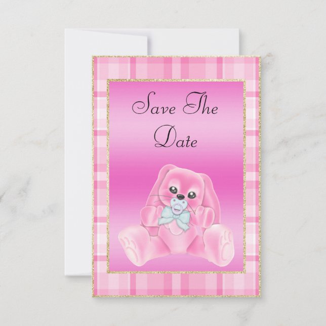 Reserve A Data Lindos Coelhos Rosa Salve a Data do Chá de Bebê (Frente)
