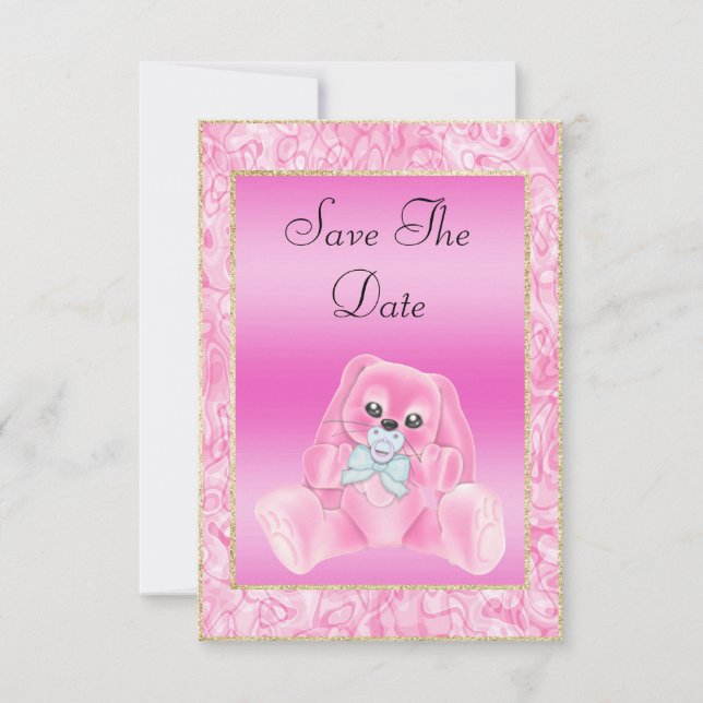 Reserve A Data Lindos Coelhos Rosa Salve a Data do Chá de Bebê (Frente)