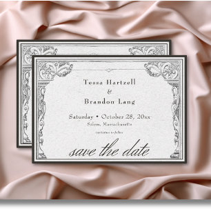 Reserve A Data Linha Medieval Gótica Vintage Borda Casamento