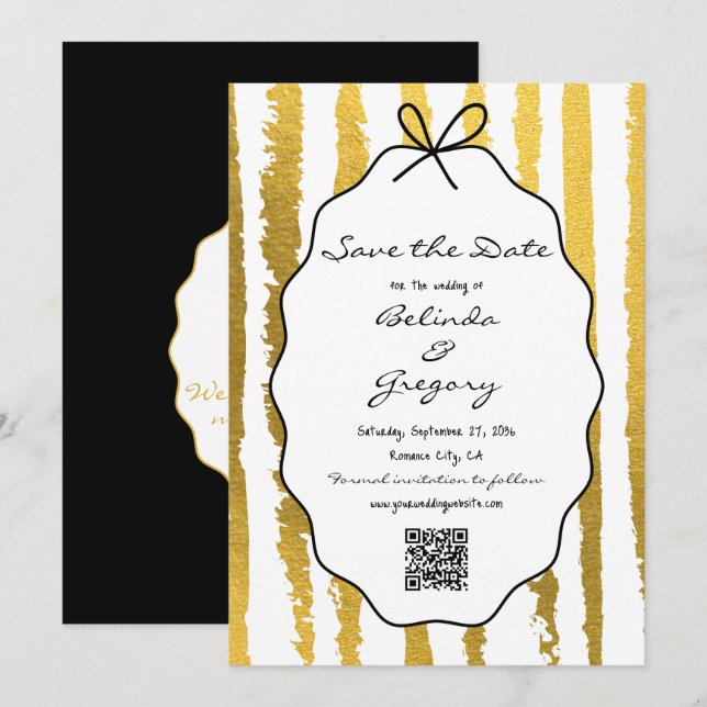Reserve A Data Listras Caprichosas Casamento Pintado à Mão (Frente/Verso)