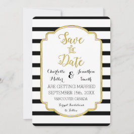 Reserve A Data Listras Pretas e Brancas Dourado Casamento Salvar 