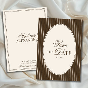 Reserve A Data Listras Vintage Marrom e Marfim Casamento Old Mone