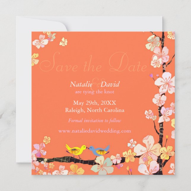 Reserve A Data Lively Bird Theme Orange Weding Date (Casamento la (Frente)