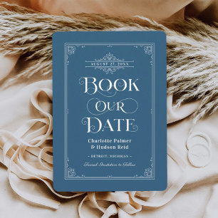 Reserve A Data Livro Nosso Cobrir Azul Vintage Livro Casamento