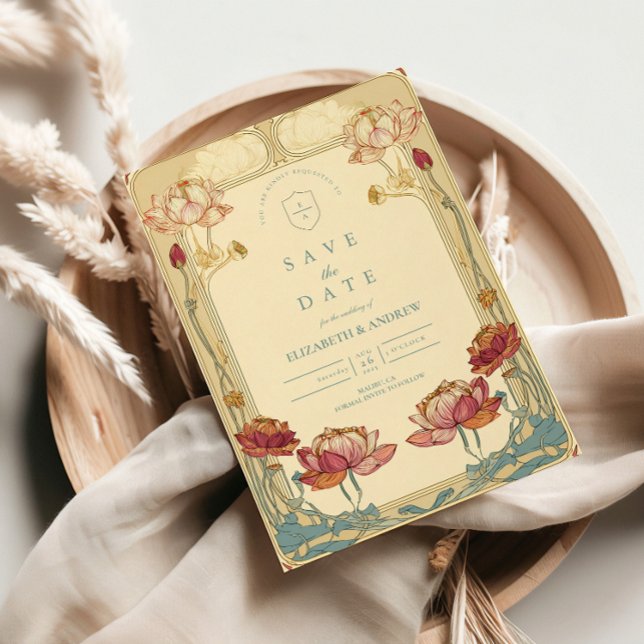 Reserve A Data Lotus Art Nouveau Casamento Floral (Criador carregado)