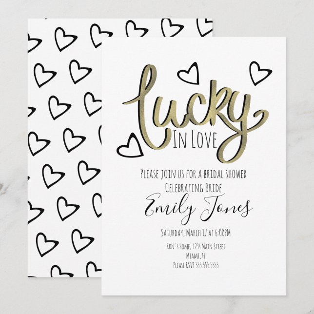 Reserve A Data Lucky in Love Hearts Bridal Shower (Frente/Verso)