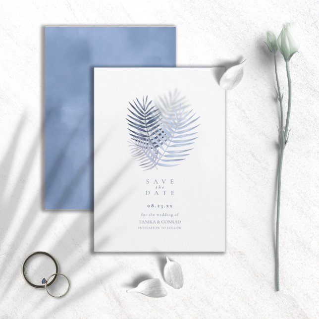 Reserve A Data Lush Palm Leaf Wedding Blue ID956 (Criador carregado)