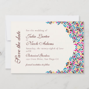 Reserve A Data Luxo Caprichoso Floral Estilo Marfim Borda Casamen