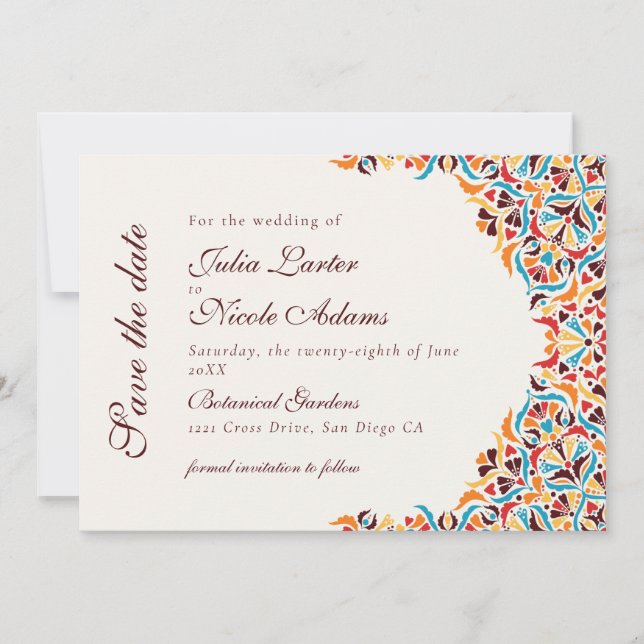 Reserve A Data Luxo Caprichoso Floral Estilo Marfim Borda Casamen (Frente)