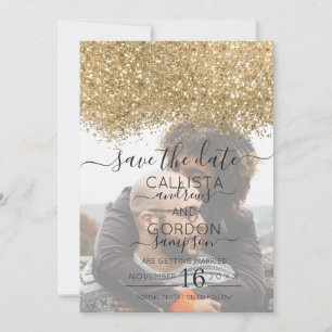 Reserve A Data Luxo Dourado Preto Brilho Confete Foto Casamento
