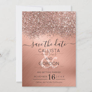 Reserve A Data Luxo Glitter Rosa Dourado Confete Metálico Casamen