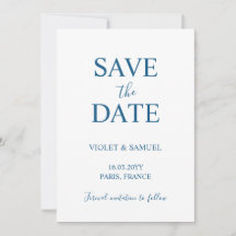 Luxo Minimalista Azul Salve o Dia de Casamento