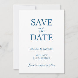 Reserve A Data Luxo Minimalista Azul Salve o Dia de Casamento