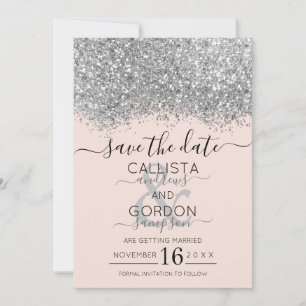 Reserve A Data Luxo Prateado Rosa Brilho Confete Casamento