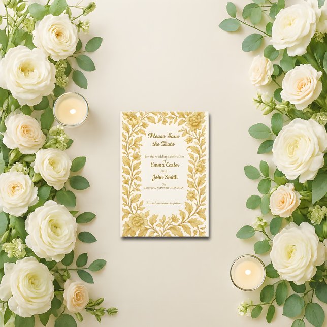 Reserve A Data Luxo Save the Date Floral Dourado (Criador carregado)