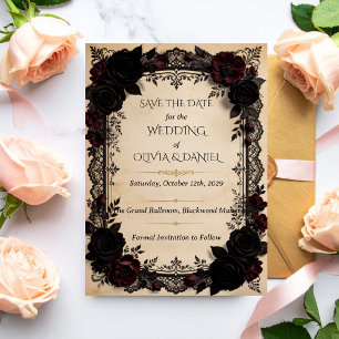 Reserve A Data Luxuoso Casamento Vitoriano de Renda Preta Dark Ro