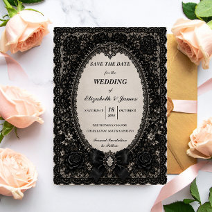 Reserve A Data Luxuoso Casamento Vitoriano de Renda Preta Gótica