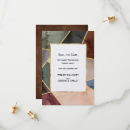 Reserve A Data Luxurious Gold Geometric Blue Green Brown Wedding