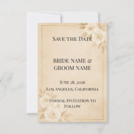 Reserve A Data Luxury Beige & Gold Save the Date Card