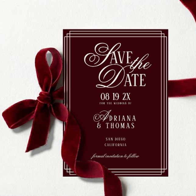 Reserve A Data Luxury Burgundy Calligraphy Wedding (Criador carregado)