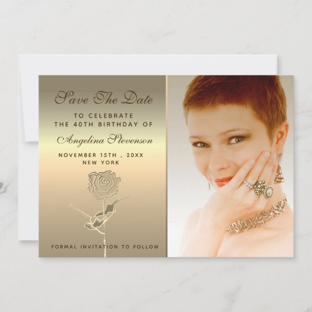 Reserve A Data Luxury Elegante Floral Dourado Rosa Flower Anivers (Frente)