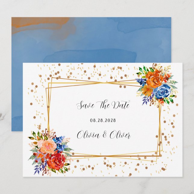 Reserve A Data Luxury Glitter Blue Orange Floral Salvar Data (Frente/Verso)