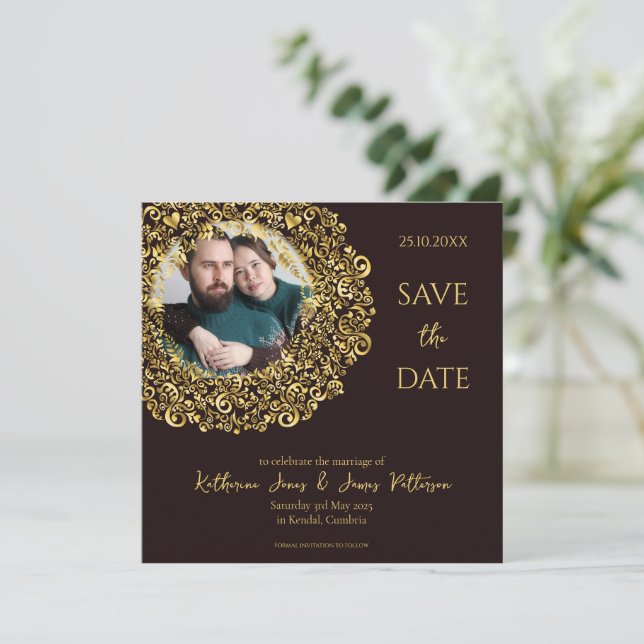 Reserve A Data Luxury Preto e design Dourado com Foto (Em pé/Frente)
